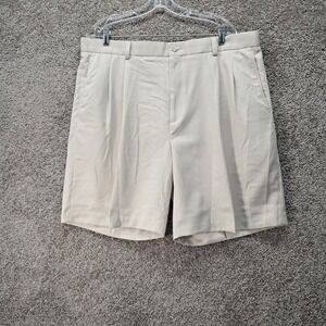 Oxford Golf Super Dry Mens Tan Pleated Performance Shorts Khaki Size 38